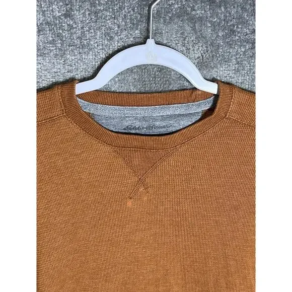 Eddie Bauer Waffle Knit Shirt Mens Size Small Orange-Brown Crew Neck Long Sleeve - Picture 6 of 9